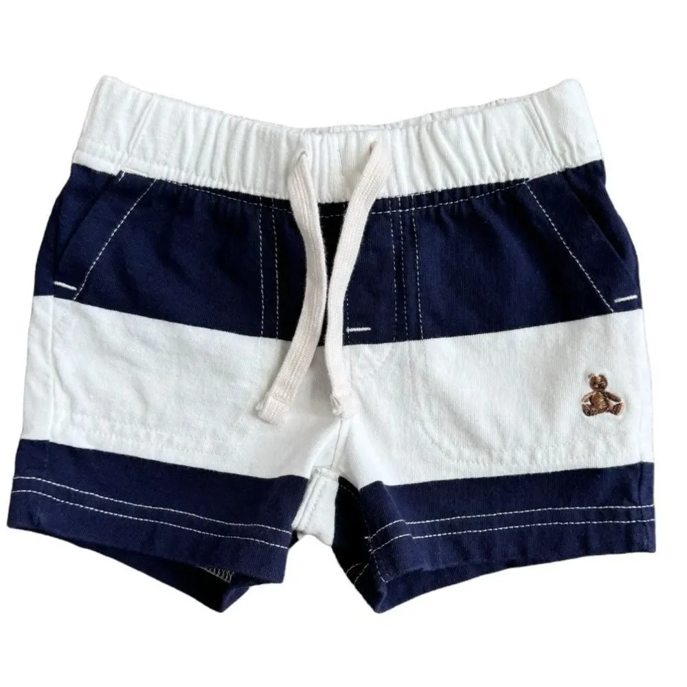 Baby Gap Boys Brannan Bear Navy Blue White Striped Pull-On Shorts. 3-6 Months.
